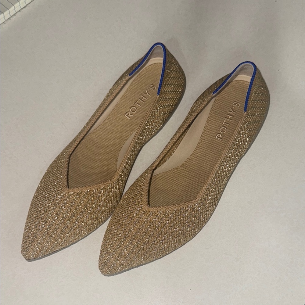 Rothy's Gold The Point II Woven Sustainable Fashion Comfortable Flats Size 7.5